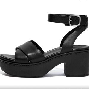 NEW FitFlop Pilar Crossover Black Leather Ankle Strap Platform Sandal Sz 7 Eu 38